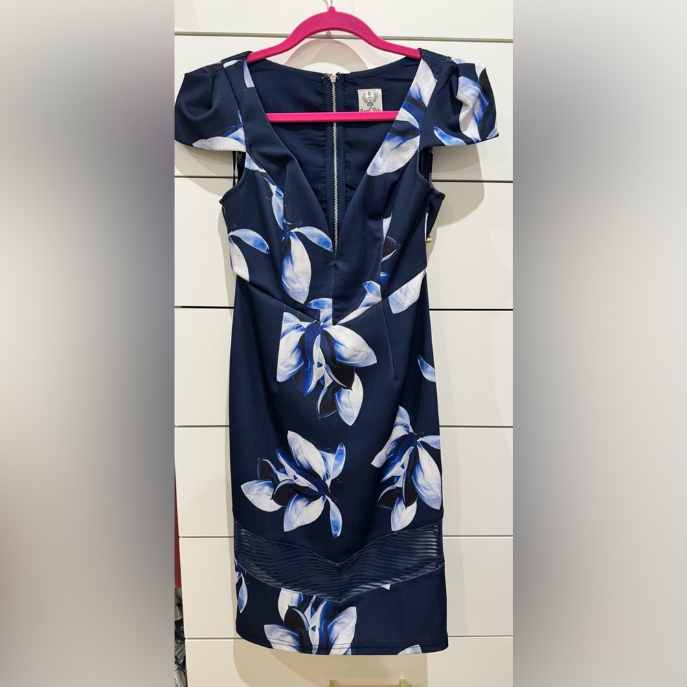 Blue tropical midi bodycon dress